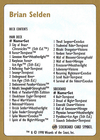 Brian Selden Decklist