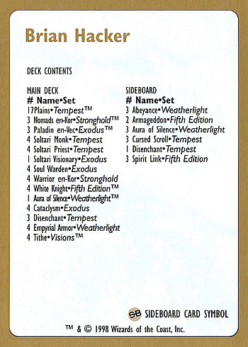 Brian Hacker Decklist