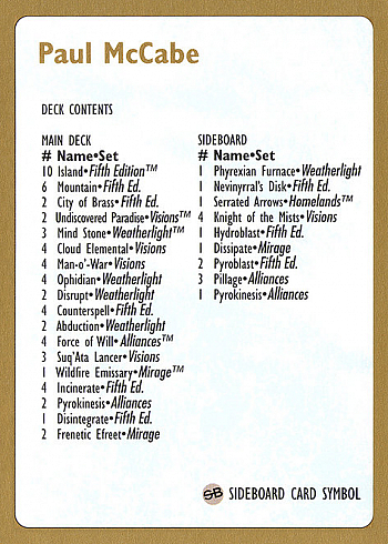 Paul McCabe Decklist