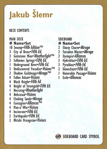 Jakub Šlemr Decklist